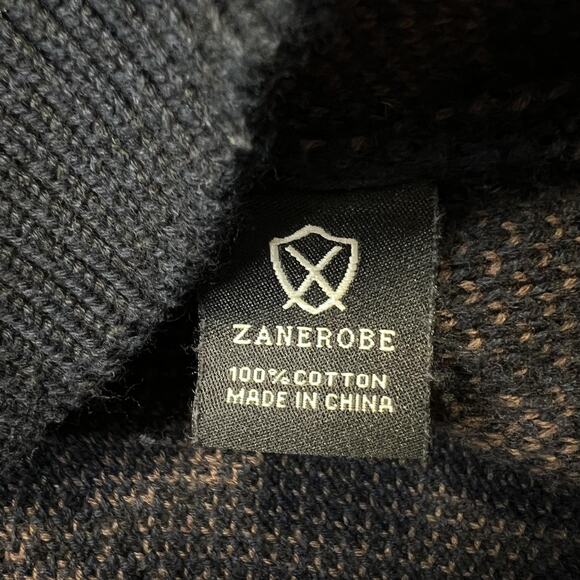 Zanerobe Sweater Mens XL Navy Blue Brown Leopard Animal Print Crewneck Cotton - Picture 6 of 9